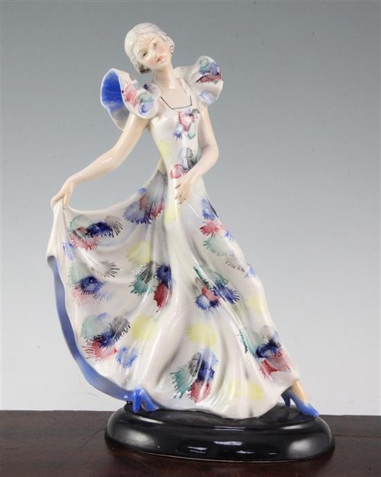 A W. Goebel Art Deco figure of a lady, 1930s, 31.5cm, damage to left arm